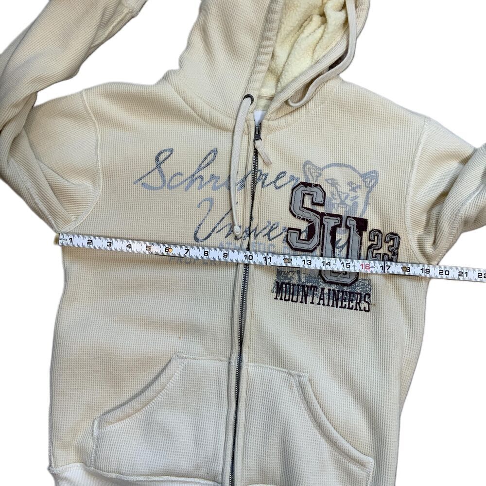 JAmerica Cream ZipUp Drawstring Hood Front Pockets‎ Graphic Print Hoodie Size XS - Picture 8 of 14